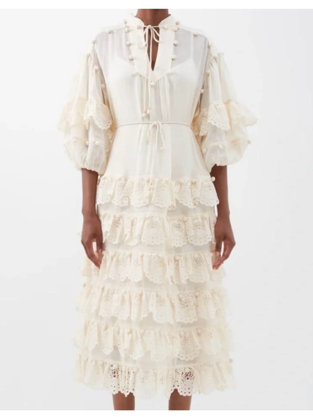 Zimmermann Ivory Tiered Lace Midi Dress